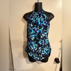 Speedo Blue and Black Floral Halter Top